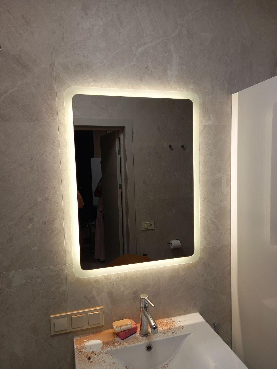 Зеркало с LED прямоугольное с декором, зеркало для спальни, ванной, кухни, гостинной. Зеркало вертикальное, роскошный декор для спальни